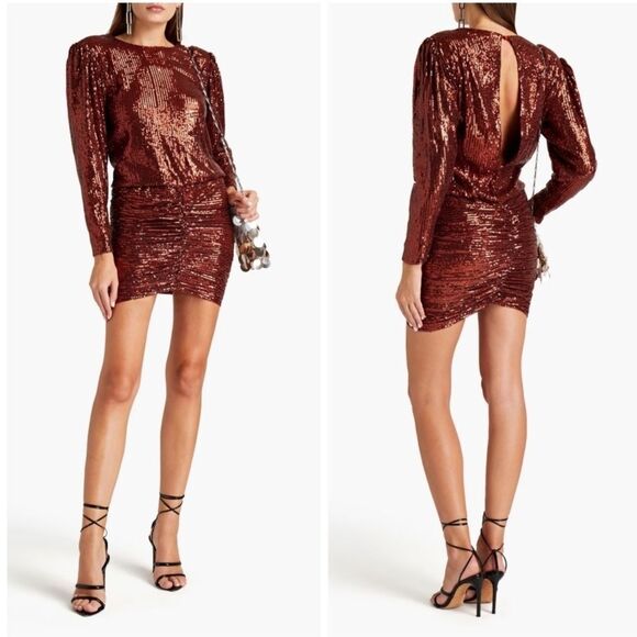 NEW Retrofete Flynn Long Sleeve Sequin Mini Dress Bronze Size Medium - Picture 1 of 9